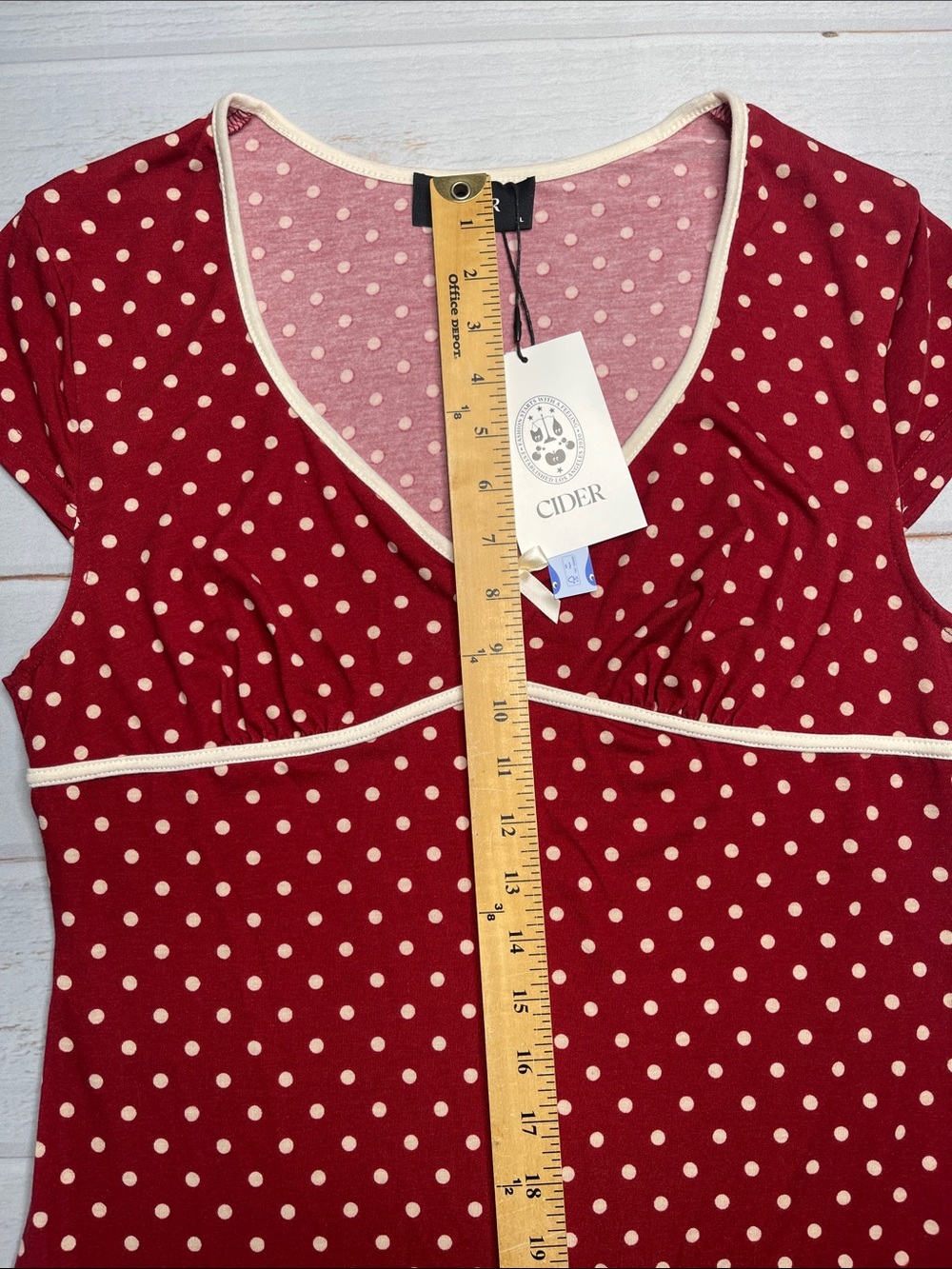 New Cider Dress XL Brick Red Polka Dots Bow Stretch Cap Sleeves V-neck Sexy NWT - Picture 12 of 14